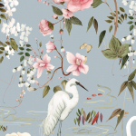 Jannelli & Volpi LAC DE VÉNUS JV-7233 Pink, off white, grey, brown, burgundy, green on light blue background