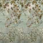 Designers Guild Miyako scene 2 dove PDG1112/01 A tranquil scene with trailing autumn leaves, mountain peaks, and m...