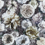 Designers Guild Pahari PDG1128/01 Painted flowers in shades of white and pink against a purple ground. 
