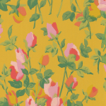 Jannelli & Volpi ROSERAIE JV-7271 Pink, red, orange, yellow, green on mimosa yellow background