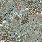 Marimekko PIENI LETTO 25147 Dusty greeen, pale peach, Khaki brown, burgundy and white