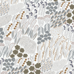 Marimekko PIENI LETTO JV-25145 Off-white background with tonal greys, taupe, brown, dusty peach an...