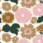 Marimekko KUKKATORI JV-25930 Eggshell, tan, brown, dark green and pastel pink