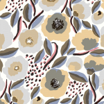 Marimekko ROSARIUM JV-25156 A calmer combination featuring grey, blue, beige, dusty rose, brown...