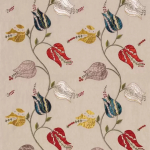 Osborne & Little ISFAHAN TULIP F6448-02 Beige background with red, teal blue, mustard yellow and olive gree...
