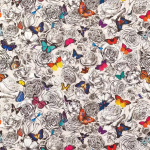 Osborne & Little BUTTERFLY GARDEN F6565-01 Cream base with multicoloured butterflies and grey floral illustrat...
