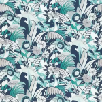 Osborne & Little FANTASQUE F6860-01 Turquoise, navy blue and silver grey with white accents