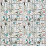 Osborne & Little CURIO F7017-01 Soft grey background with teal green and cream accents
