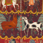 Mind The Gap CARNAVAL WP20610 Rich crimson red with vibrant greens, whites, and yellows.