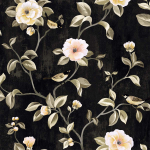 Today Interiors ARANG FLORA TRAIL Vinyl CH30800 Black, gold, cream, brown, taupe, peach pink. Lacquer-effect vinyl ...