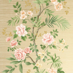 Today Interiors CHAEHWA BRANCH Grasscloth / Foil CH31505 Gold, cream, peach, soft pink, green and brown