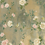 Today Interiors JANGMI TRAIL Vinyl CH31605 Cooler gold with green undertones, soft pink, tan, cream, green, brown