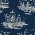 Today Interiors SOUTH EAST CL30422 Navy background with black, grey, white drawings and silver metalli...