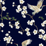 Today Interiors SWITHINS CL31102 Cream, gold, and pine green on a rich navy background.