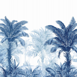 Today Interiors SUN COURT CL31802M Deep navy and sky blue palm trees and foliage on a bright white bac...