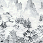 Today Interiors STONEY LANE CL32400M Soft grey and charcoal black landscape details on a light grey back...