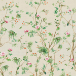 Today Interiors STONE HOUSE CL32900M Emerald green leaves, soft pink flowers, and vivid green birds set ...