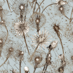 Alexander Meli Dandelions AMW0101-05 White and chocolate on pale teal.