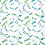 Osborne & Little Dragonfly Dance Fabric F6630-01 Greens, Turquoise and white