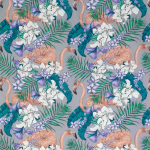 Osborne & Little Flamingo Club Fabric F6790-05 Lavender/Ivory/Pale Electric Blue/Teal