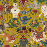 Mind The Gap INCANTATION WP20621 Showcases golden yellow, ivory, forest green, terracotta, deep blue...