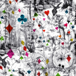 Jean Paul Gaultier BERIBA 3333-01 An intricate black-and-white engraved forest scene with trees, bird...