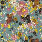 Jean Paul Gaultier YOKATA 3316-03 A muted, greyed blue background with blossoms in soft pink, creamy ...