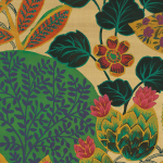 Jannelli & Volpi LITHOPS Silk JV57241 Green, teal, pink, yellow, blue, brown, red on on luminous champagn...