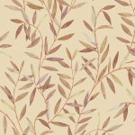 Jannelli & Volpi OLIVERAIE JV-7256 A sandy beige background featuring leaves in muted mauve, dusty plu...