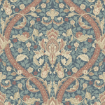 KT Exclusive William Morris KELMSCOTT KT30301 A blue-toned background layered with blush, cream and beige foliage...