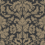 KT Exclusive William Morris ENCHANTED FOREST  KT30510 Black and taupe with intricate floral and parakeet motifs.