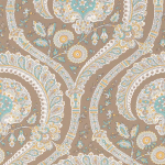 Nina Campbell Les Indiennes NCW4350-03 white, teal and aqua on a brown background
