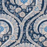 Nina Campbell Les Indiennes NCW4350-05  blue, white and taupe on a navy background
