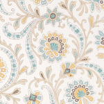 Nina Campbell Baville NCW4351-03 aqua, ochre and taupe on a white background