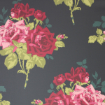 Nina Campbell Rosa Alba NCW4033-05 Vivid reds and pinks on black.