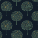 Today Interiors FRUIT TREES TR71302 Navy base with vibrant green branches and muted fruits creates deep...