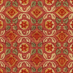 Mind The Gap VARANASI WP30098 A warm red backdrop with intricate green and orange floral motifs.