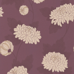 Osborne & Little Wilde Chrysanthemum W5450-03 Cream flowers on aubergine.