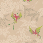 Osborne & Little Grove Garden W5603-04 Birds in greens and pinks on a buff background with gold-silver acc...