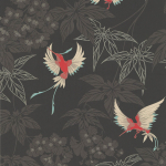 Osborne & Little Grove Garden W5603-07 Birds in bright red and cream on a black background