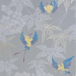 Osborne & Little Grove Garden  W5603-09 Coloured birds in yellow, cobalt blue and cranberry with metallic g...