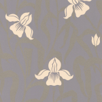Osborne & Little Iris W5730-04 Cream flowers, gliver stems, on a grey background.