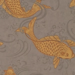 Osborne & Little Derwent W5796-01 Metallic orange fish in pearlescent taupe water.