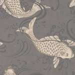 Osborne & Little Derwent W5796-04 Ivory and pearl fish in a slate lustre water.