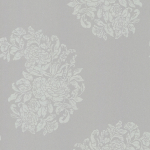 Osborne & Little Soubise W6010-01 White on shimmering silver pearl.