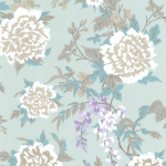 Osborne & Little Persian Garden W6492-04 White, purple, azure on pale aqua.