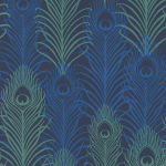 Matthew Williamson Peacock W6541-01 A dark blue ground with metallic sapphire feathers and glassy green...