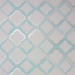 Osborne & Little Quatrefoil W6599-02 Aqua and silver on cream.