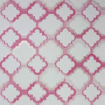 Osborne & Little Quatrefoil W6599-04 Cerise and rose gold on dark stone.