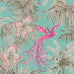 Matthew Williamson Bird of Paradise W6655-07 Fuchsia and pearl on turquoise.